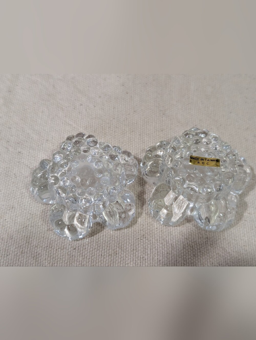Vintage Crystal Taper Candle Holders Pair Flower Shaped Made in Taiwan Romantic - Picture 4 of 6